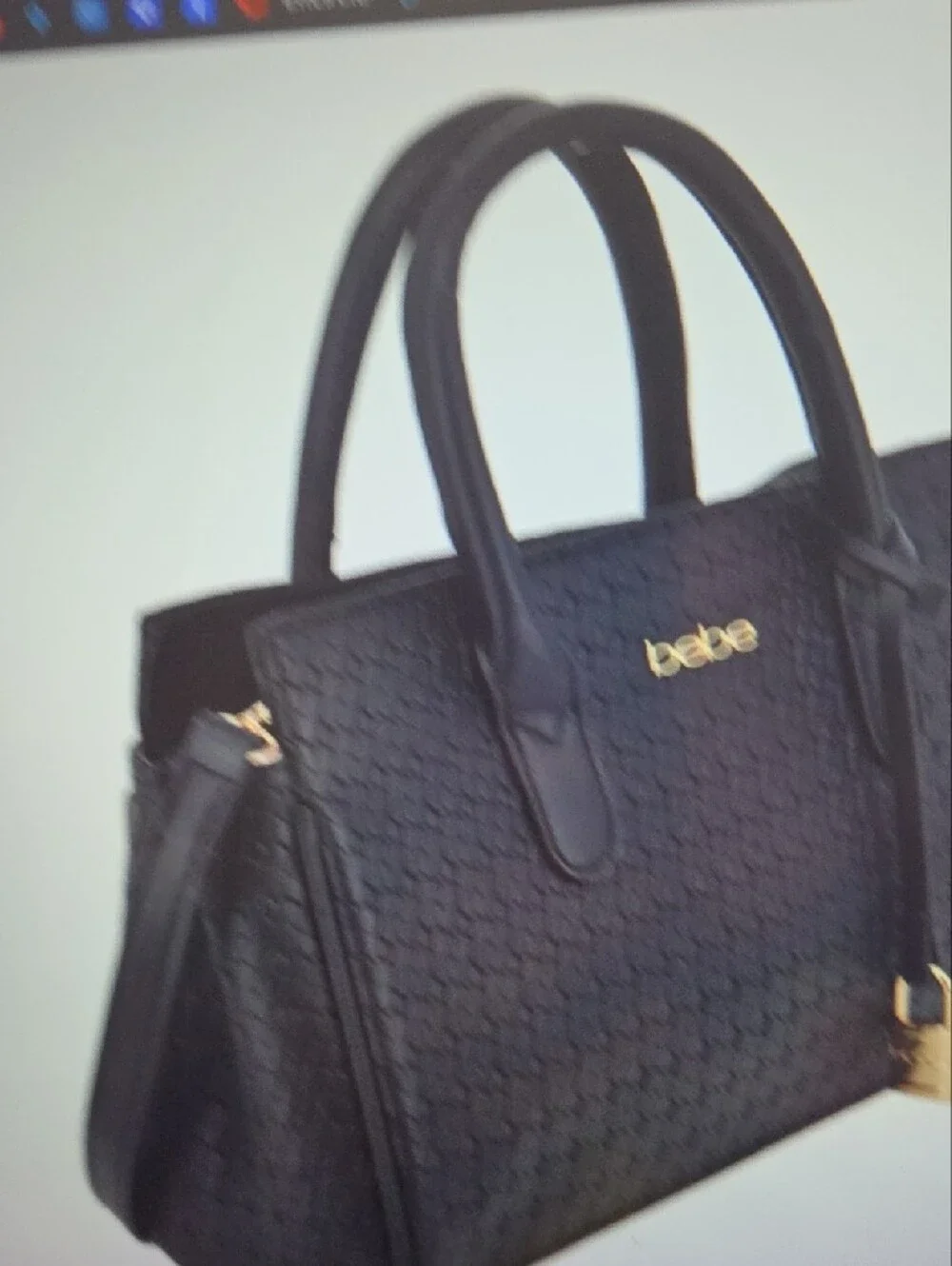 NWT bebe Black Woven Satchel with Gold Logo
